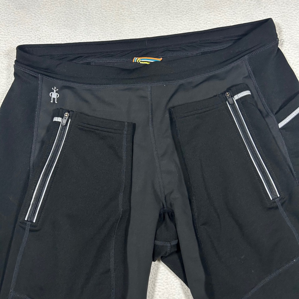 Smartwool Running Tights Men Large Black Merino Wool Wind Resistant Reflective